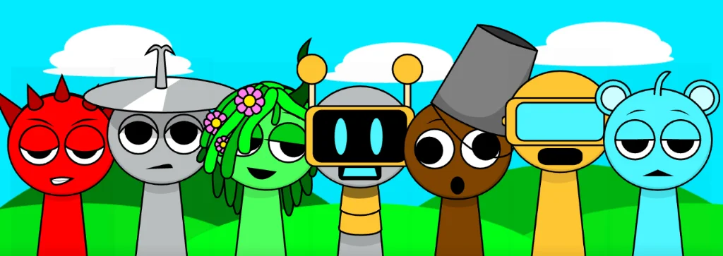 Cute characters singing and beatboxing on stage in Sprunki game