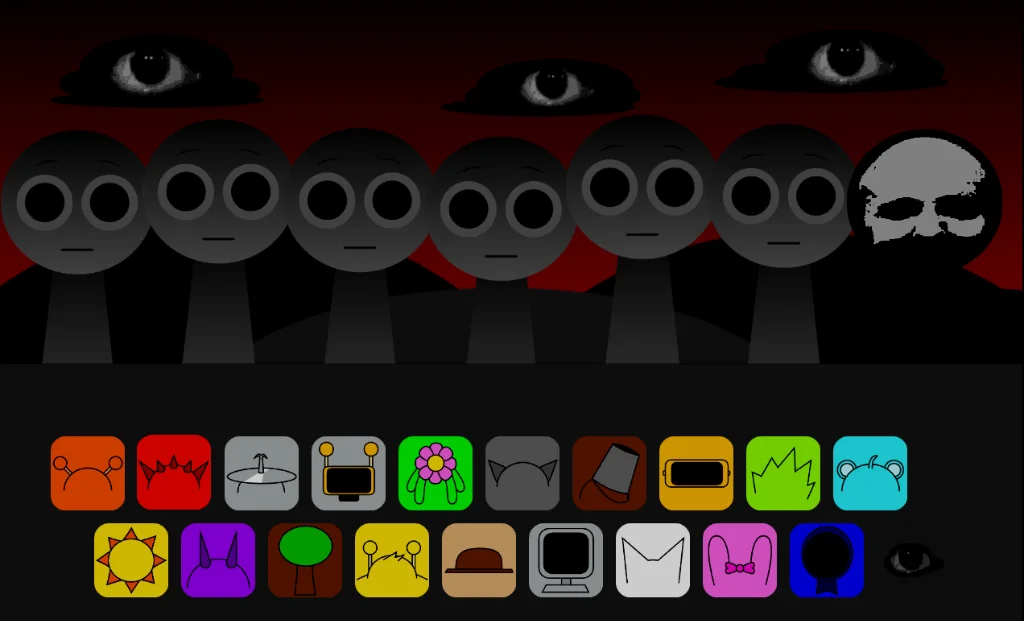 Transition to the creepy horror mode in Sprunki game with dark theme